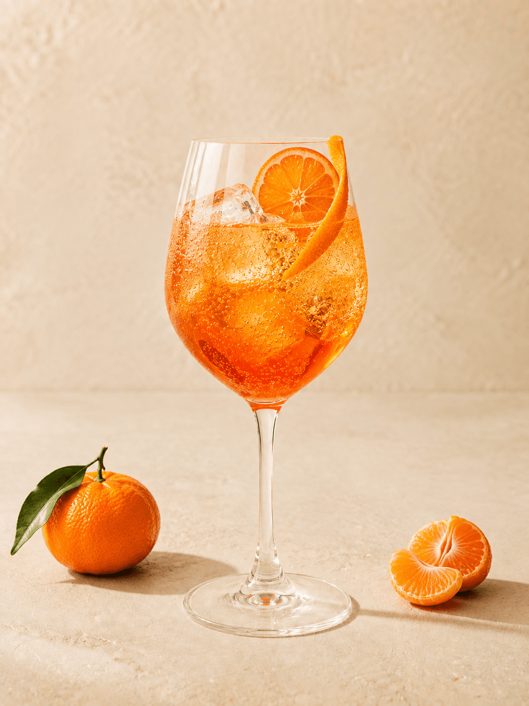 Мандариновый Spritz в винном бокале со льдом