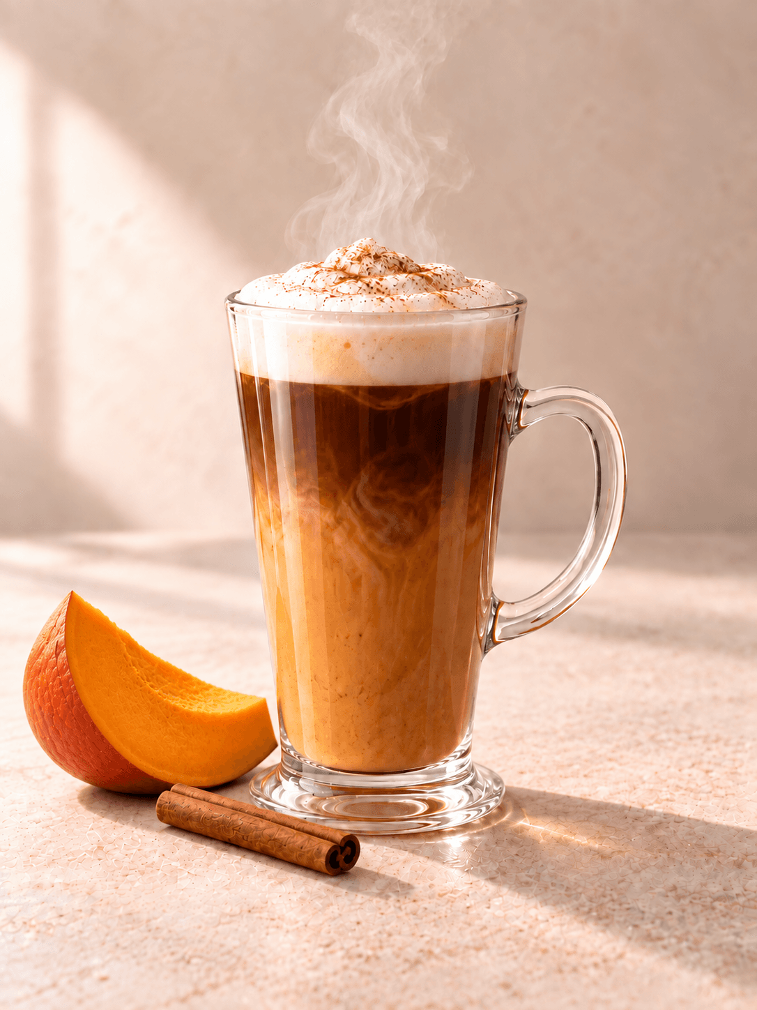 Тыквенный Spiced Latte в керамической чашке с натуральной тыквой рядом
