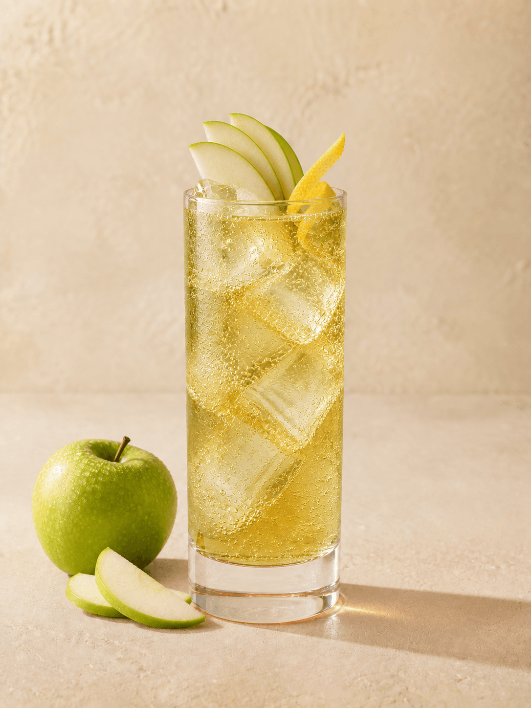 Коктейль Зелёное яблоко Highball в высоком бокале со льдом